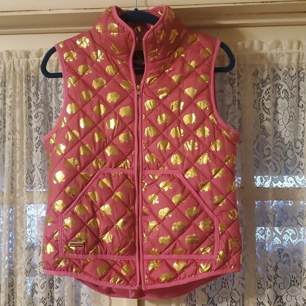 Simply Southern Pink and Gold Elephant Outer Vest Size Small